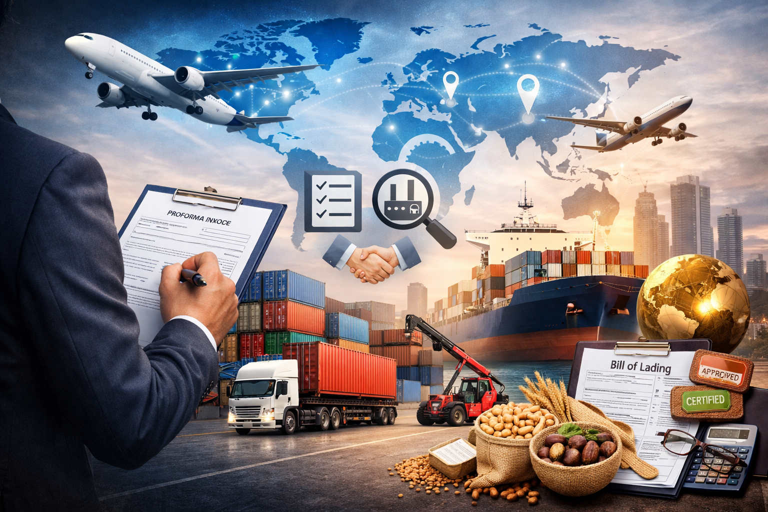 Professionnel du négoce et import-export coordonnant des opérations commerciales internationales